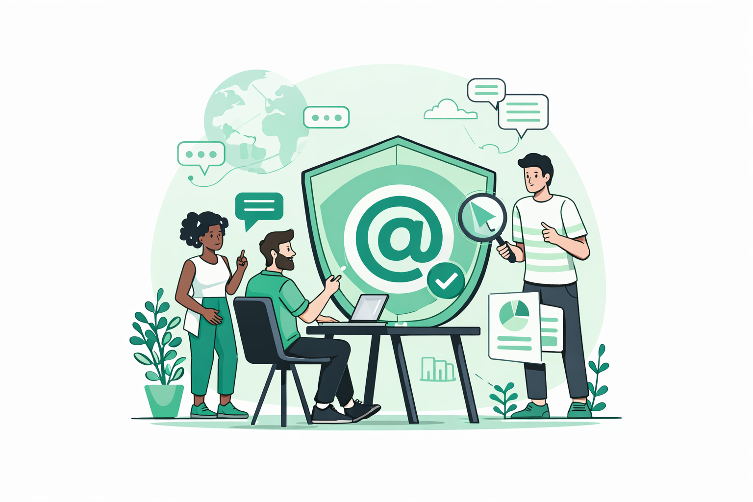 People collaborating with digital communication illustration